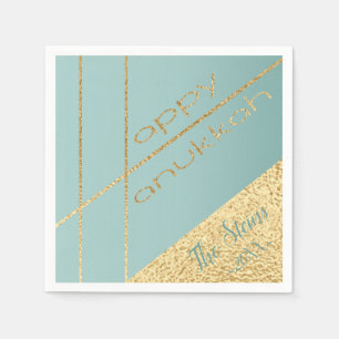 Hanukkah Napkin personalize Elegant too Turq, Gold Servet
