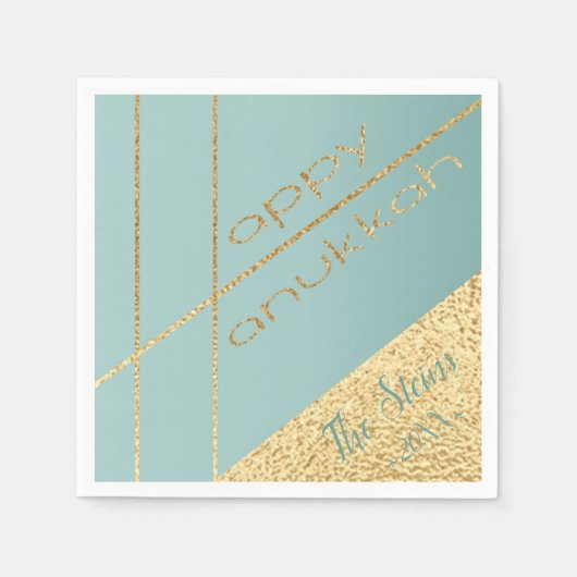 Hanukkah Napkin personalize Elegant too Turq, Gold Servet (Voorkant)