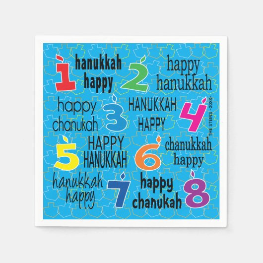 Hanukkah Napkin personalize "Hanukkah Happy/Blue" Servet (Voorkant)