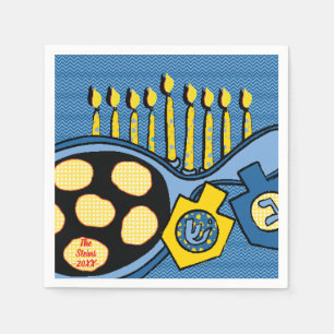 Hanukkah Napkins Personalize "Latkes & Lights" Servet