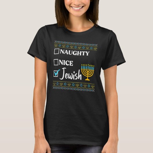 Hanukkah Naughty Nice Jewish Ugly Christmas T-shirt (Voorkant)