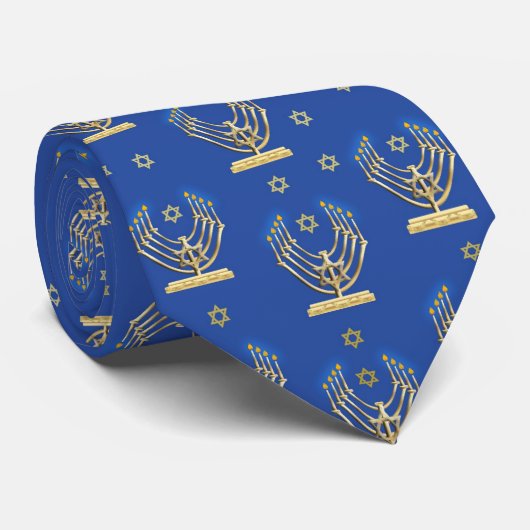 Hanukkah Neckties met ster van David en Menorah Stropdas (Opgerold)