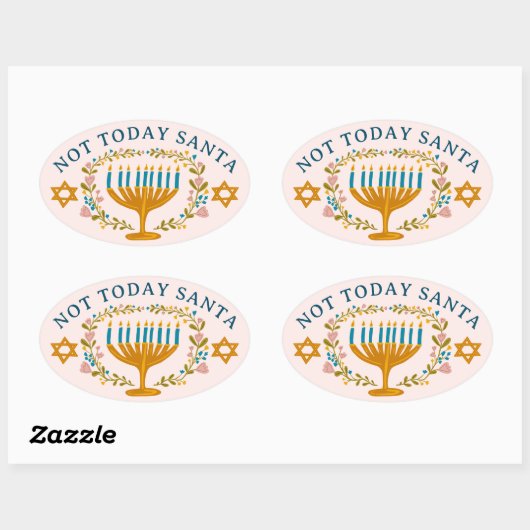 HANUKKAH NIET VANDAAG SANTA Funny Bloemen Hand-get Ovale Sticker (Vel)