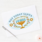 HANUKKAH NIET VANDAAG SANTA Funny Bloemen Hand-get Ovale Sticker (Envelop)