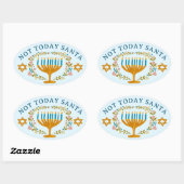 HANUKKAH NIET VANDAAG SANTA Funny Bloemen Hand-get Ovale Sticker (Vel)
