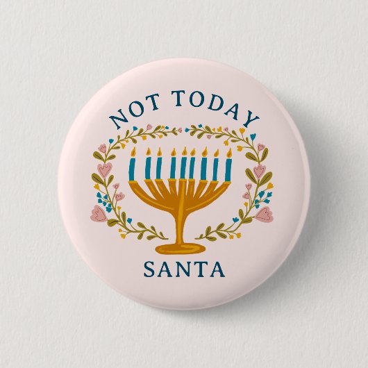 HANUKKAH NIET VANDAAG SANTA Funny Bloemen Hand-get Ronde Button 5,7 Cm (Voorkant)
