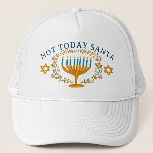 HANUKKAH NIET VANDAAG SANTA Funny Bloemen Hand-get Trucker Pet (Voorkant)