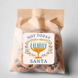 HANUKKAH NIET VANDAAG SANTA Funny Bloemen Hand-get Vierkante Sticker