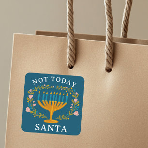 HANUKKAH NIET VANDAAG SANTA Funny Bloemen Hand-get Vierkante Sticker