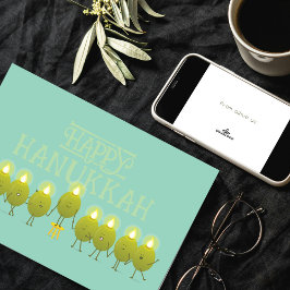 Hanukkah Olijf Menorah | Teal Groen Zakelijk Logo Kaart