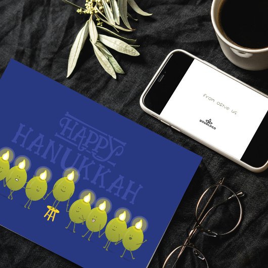 Hanukkah Olive Menorah | Blue Corporate Logo Kaart