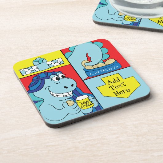 Hanukkah Onderzetter personaliseert DinoLatke Eate (Linkerzijde)