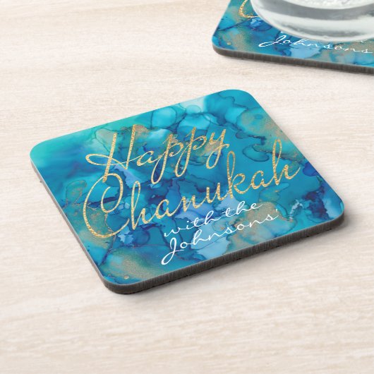 Hanukkah Onderzetters Blue/Gold Design (Linkerzijde)