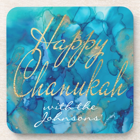 Hanukkah Onderzetters Blue/Gold Design (Voorkant)