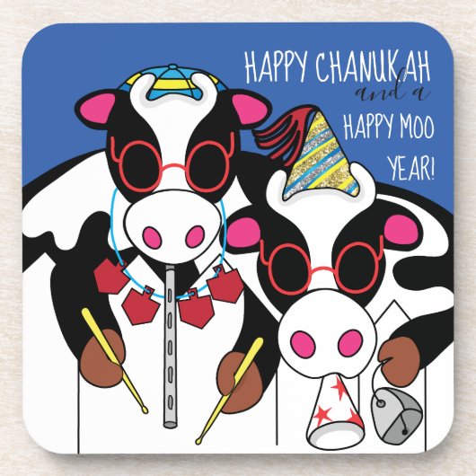 Hanukkah Onderzetters Happy Moo Year (Voorkant)