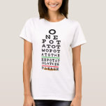 Hanukkah One Potato Two Latkes Basic TShirt<br><div class="desc">Hanukkah Menorah "One Potato Two Potato Three Potato Latkes Please"/Eye Chart Women's Basic T-ShirtChoose van vele verschillende kleuren, stijlen en formaten voor dit ontwerp! Bedankt om te stoppen en te winkelen. Veel waardering! Happy Chanukah/Hanukkah! Over deze productstijl: De basis T-shirt van de T-shirt van de vrouw is ontspannen voor de...</div>