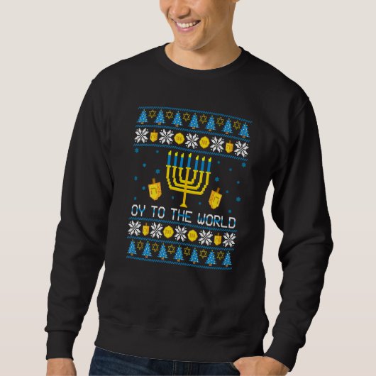 Hanukkah Oy To The World Jewish Ugly Sweater Menor (Voorkant)