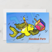 HANUKKAH PARTIJ INVITATIE Funny Cute Fish dreidel Kaart (Voorkant)