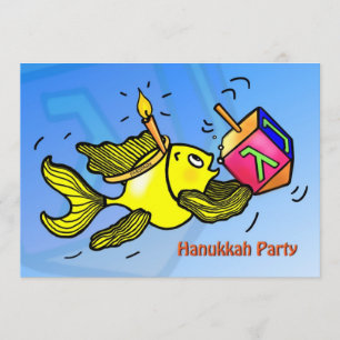 HANUKKAH PARTIJ INVITATIE Funny Cute Fish dreidel Kaart
