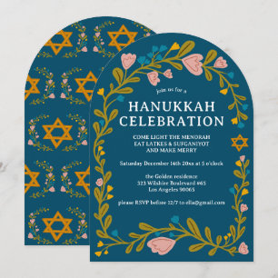 HANUKKAH PARTY Bloemenkrans Hand-getrokken Custom Kaart