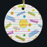 Hanukkah "Party Chanukah" Circle Ornament<br><div class="desc">Het Ornament van de Ronde van de Partij van de Donau. (2 zijdelings) personaliseer door tekst op het ornament te schrappen en met uw te vervangen. Dan gebruikend uw favoriete doopvontkleur, grootte, en stijl, typ in uw eigen woorden. De vorm van de cirkel in het centrum van ornament kan ook...</div>