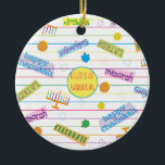 Hanukkah "Party Chanukah" Circle Ornament<br><div class="desc">Het Ornament van de Ronde van de Partij van de Donau. (2 zijdelings) personaliseer door tekst op het ornament te schrappen en met uw te vervangen. Dan gebruikend uw favoriete doopvontkleur, grootte, en stijl, typ in uw eigen woorden. De vorm van de cirkel in het centrum van ornament kan ook...</div>