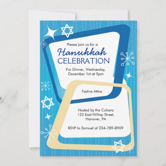 Hanukkah Party Invitations Retro Kaart (Voorkant)