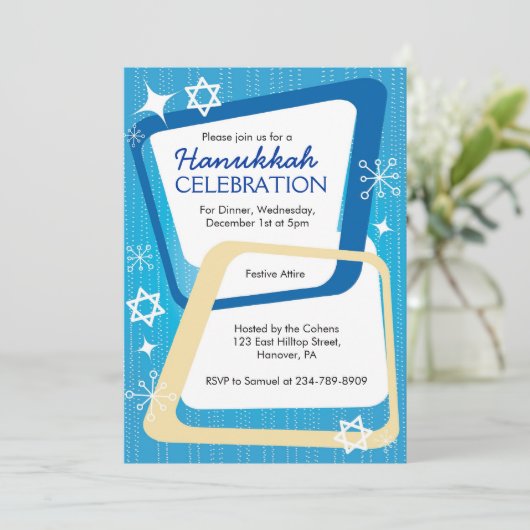 Hanukkah Party Invitations Retro Kaart (Staand voorkant)