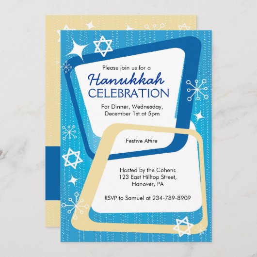 Hanukkah Party Invitations Retro Kaart (Voorkant / Achterkant)