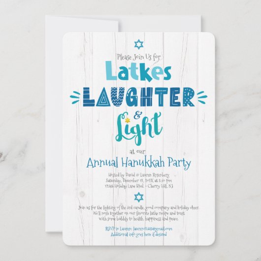 Hanukkah Party Latke Lachen Licht Rustiek Modern Kaart (Voorkant)