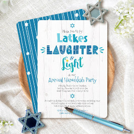Hanukkah Party Latke Lachen Licht Rustiek Modern Kaart
