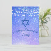 Hanukkah Party Lights Glitter Blue Star David Kaart (Staand voorkant)
