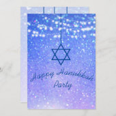 Hanukkah Party Lights Glitter Blue Star David Kaart (Voorkant / Achterkant)