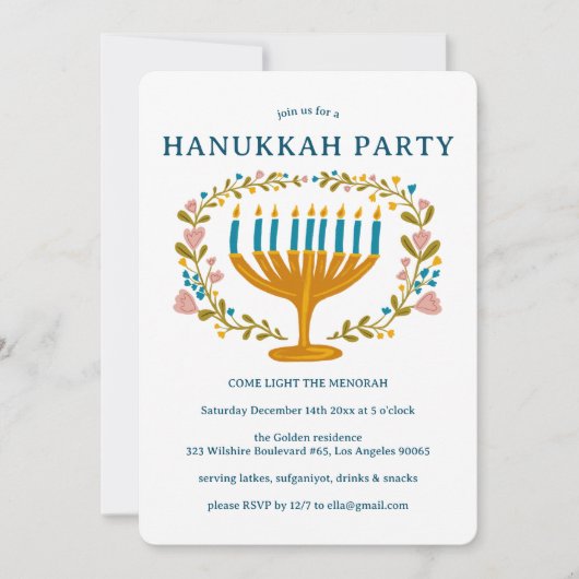 HANUKKAH PARTY Menorah bloemenkrans CUSTOM Kaart (Voorkant)