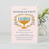 HANUKKAH PARTY Menorah bloemenkrans CUSTOM Kaart (Staand voorkant)