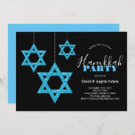 Hanukkah Party Star van David Kaart<br><div class="desc">Blauwe faux glitter Jewish Star van David Hanukkah Party.. ...  met blauw op de achterzijde. Pas dit ontwerp aan door uw eigen details toe te voegen.</div>