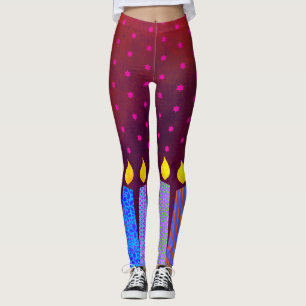 Hanukkah Pattern Candles Pink Star van David op Re Leggings