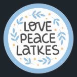 Hanukkah Peace and Latkes Sticker<br><div class="desc">Hanukkah-ontwerp.</div>