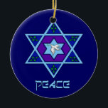 Hanukkah Peace Art Keramisch Ornament<br><div class="desc">Blauwen van alle schoppen,  lila en lavender in een bloesvorm met een zeszijdige ster in het midden is een geweldige manier om Hanoeka te vieren en tegelijkertijd je individualiteit te uiten.</div>