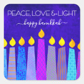 Hanukkah Peace Love Bold Boho Pattern Candles Blue Vierkante Sticker (Voorkant)