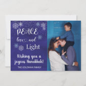 Hanukkah Peace Love Light Photo Snowflake Blue Feestdagenkaart (Voorkant)
