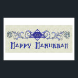 Hanukkah Peace Star Rechthoekige Sticker<br><div class="desc">Scrollwork heeft een ster van David met een vredesteken in het midden en een wens voor een Happy Hanukkah.</div>