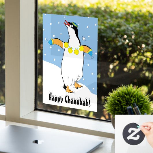 Hanukkah Penguin in the Snow Window Cling Raamsticker (Kantoor)