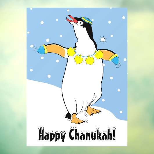 Hanukkah Penguin in the Snow Window Cling Raamsticker (Vel 3)