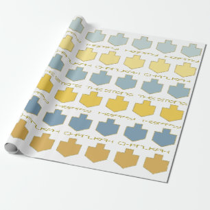 Hanukkah personalize Giftwrap "Dreidel Blue/Tan" Cadeaupapier