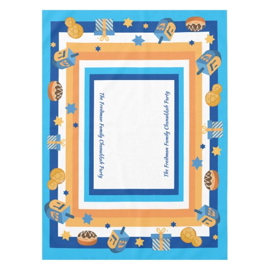 Hanukkah Persoonlijke Dreidels Donuts & Stars Tafelkleed (Voorkant)