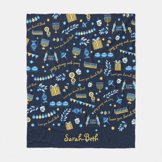Hanukkah Persoonlijke Menorah Dreidel Fleece Blank Deken (Voorkant)
