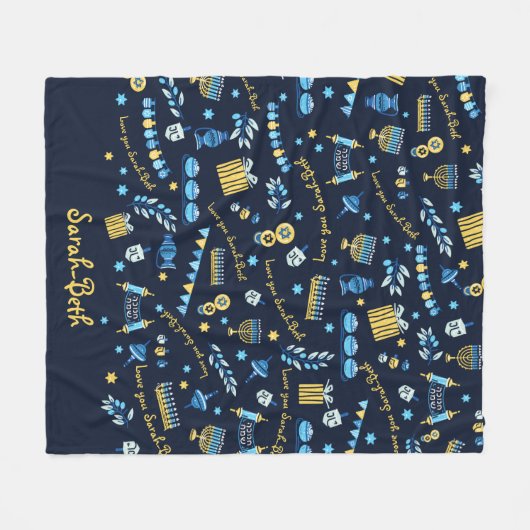 Hanukkah Persoonlijke Menorah Dreidel Fleece Blank Deken (Voorkant (Horizontaal))