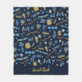 Hanukkah Persoonlijke Menorah Dreidel Fleece Deken