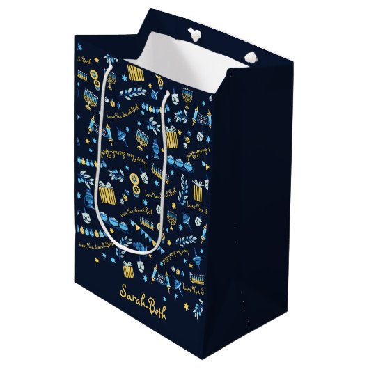 Hanukkah Persoonlijke Menorah Dreidel Gift Bag Medium Cadeauzakje (Voorkant Gekanteld)